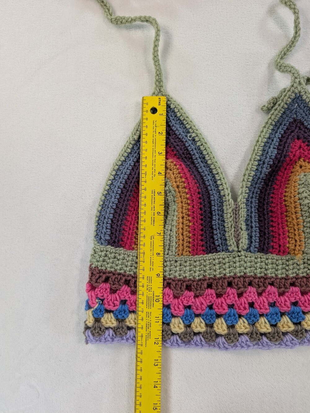 Handmade Crochet Bralette Halter Top | Rainbow Boho Festival Summer Knit - Picture 3 of 5
